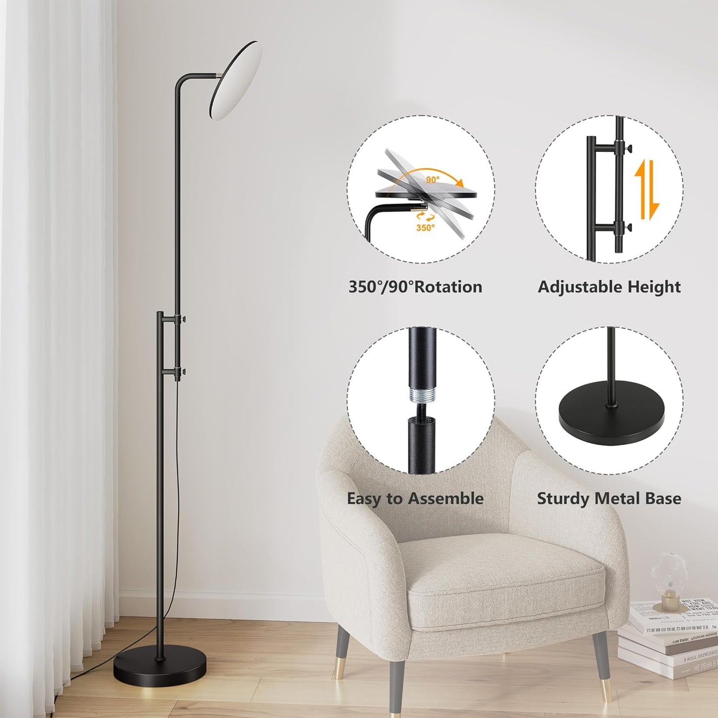 💡 Adjustable Standing Floor Lamp with 350° Rotation 🌟 | Modern Torchiere Lamp for Living Room & Office 🏡 | Dimmable & Stylish Lighting 🌙